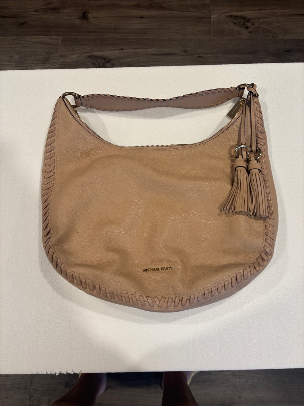 Michael Kors Blush Tan Pebbled Leather Hobo with Tassel